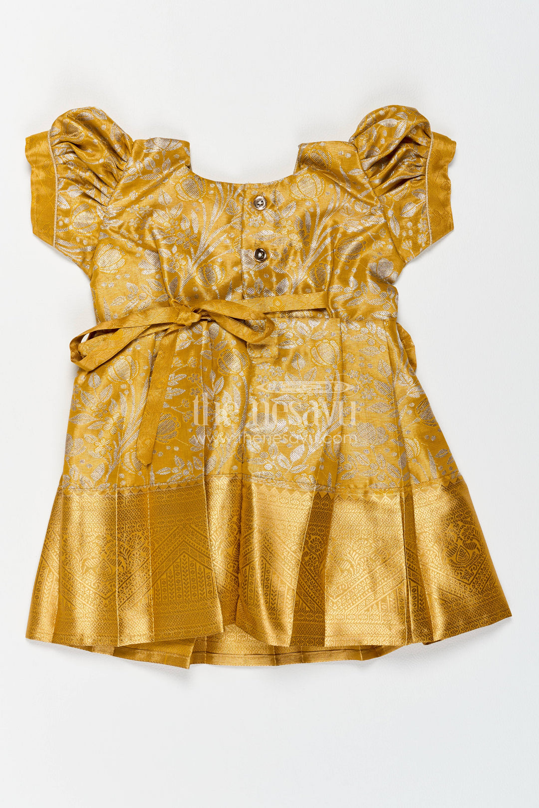 Girls Kanchi Silk Frock in Gold for Portrait Days