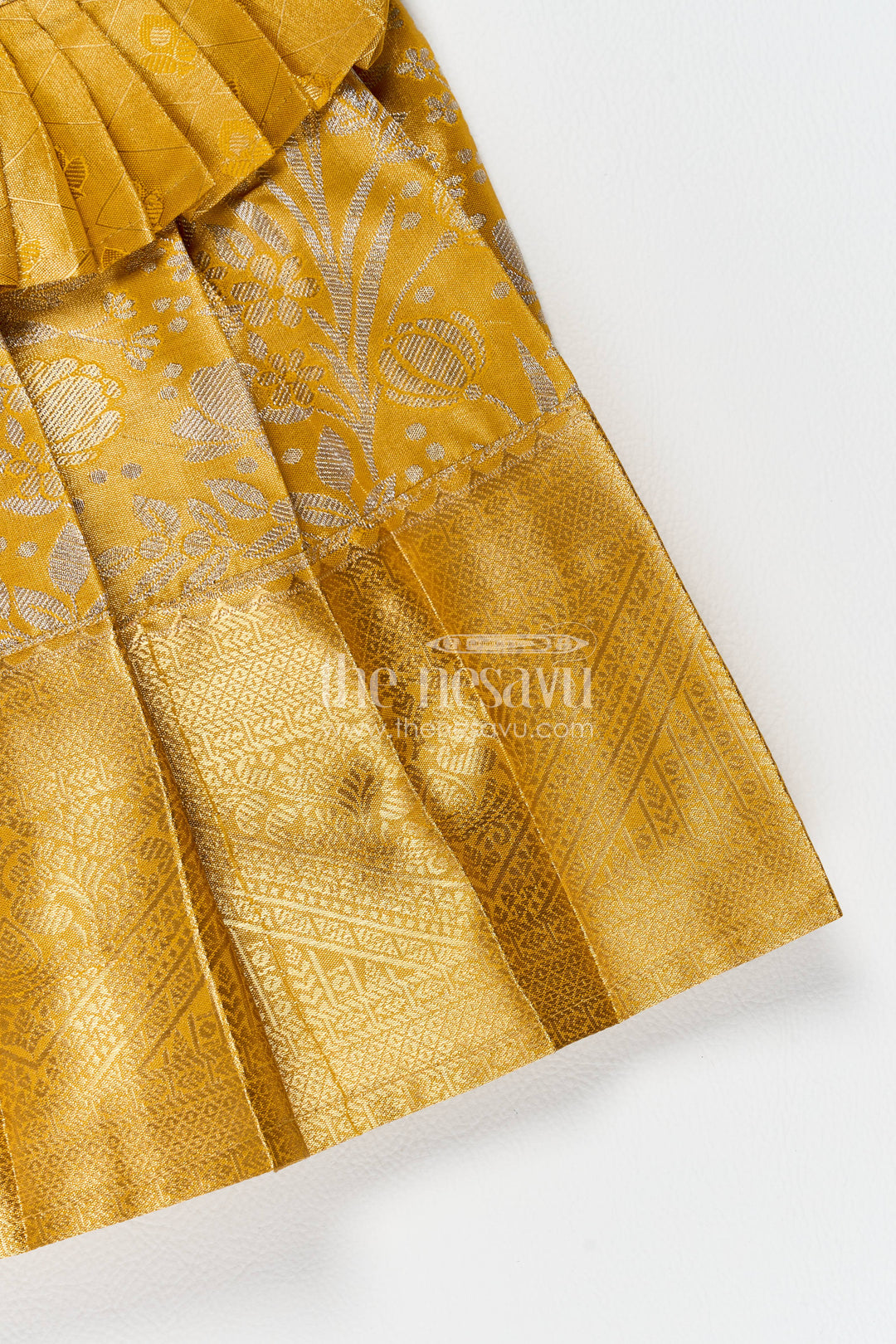 Girls Kanchi Silk Frock in Gold for Portrait Days