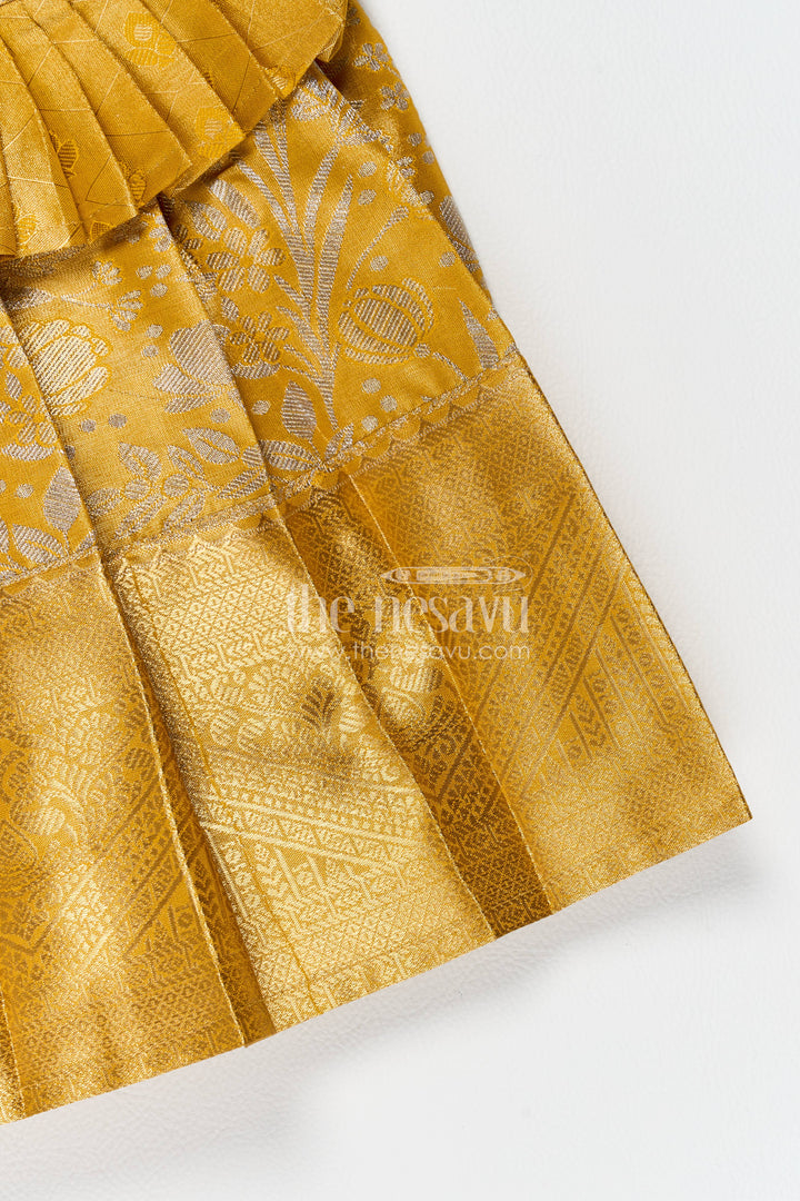 Girls Kanchi Silk Frock in Gold for Portrait Days