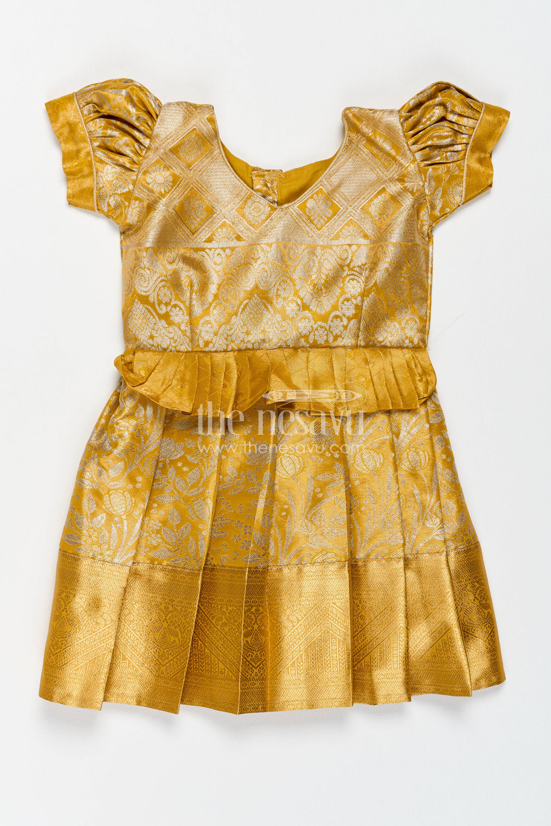 Girls Kanchi Silk Frock in Gold for Portrait Days