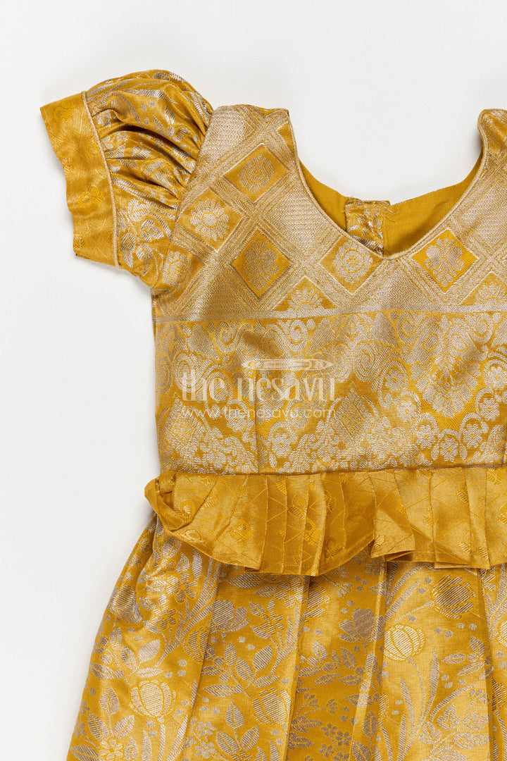 The Nesavu Girls Kanchi Silk Frock Girls Kanchi Silk Frock in Gold for Portrait Days Nesavu Nesavu Girls Kanchi Silk Frock In Gold For Parties And Memorable
