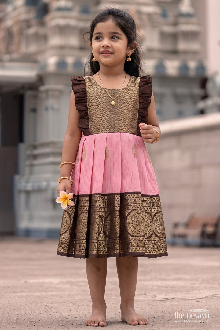 Silk Frock for Girls in Peach for Family Celebrations