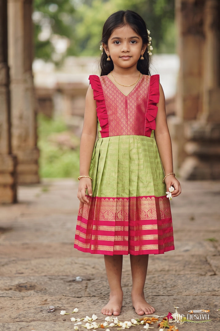Silk Frock for Girls in Green with an Occasion Ready Finish