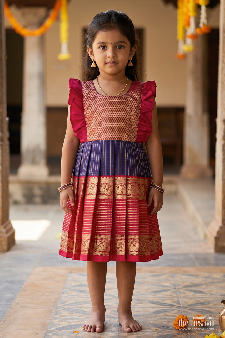 Girls Kanchi Silk Frock in Blue for Special Functions