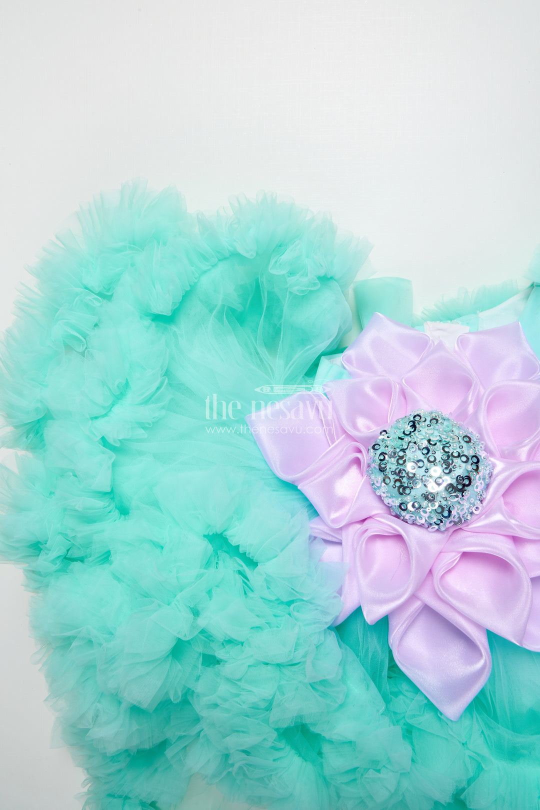 Fancy Party Frock with Floral Embellishment for Baby Girls