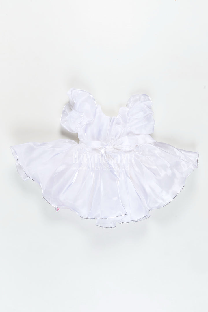 Girls Satin new simple frock design with Puffy Sleeves and Oversized Floral Embellishment