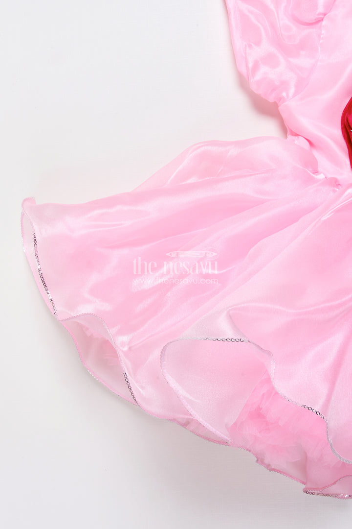 Baby girl satin party frock with 3D flower for birthdays and photoshoots