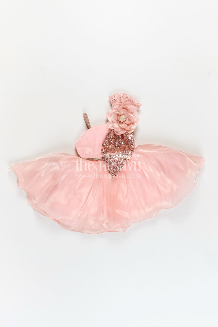 Girls Glaze Organza latest frock model in Peach with Sequin Embellishment and 3D Floral Design