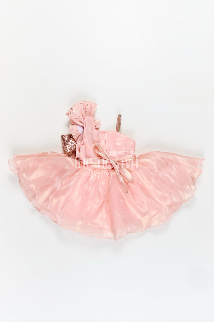 Girls Glaze Organza latest frock model in Peach with Sequin Embellishment and 3D Floral Design