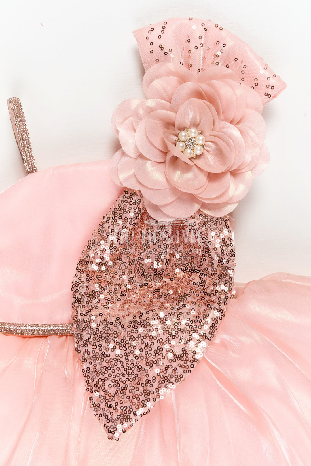 Girls Glaze Organza latest frock model in Peach with Sequin Embellishment and 3D Floral Design