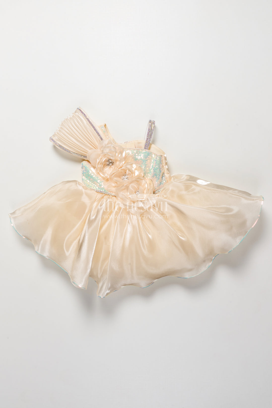 Girls Organza Party Frock with Floral Embellishment for Birthdays