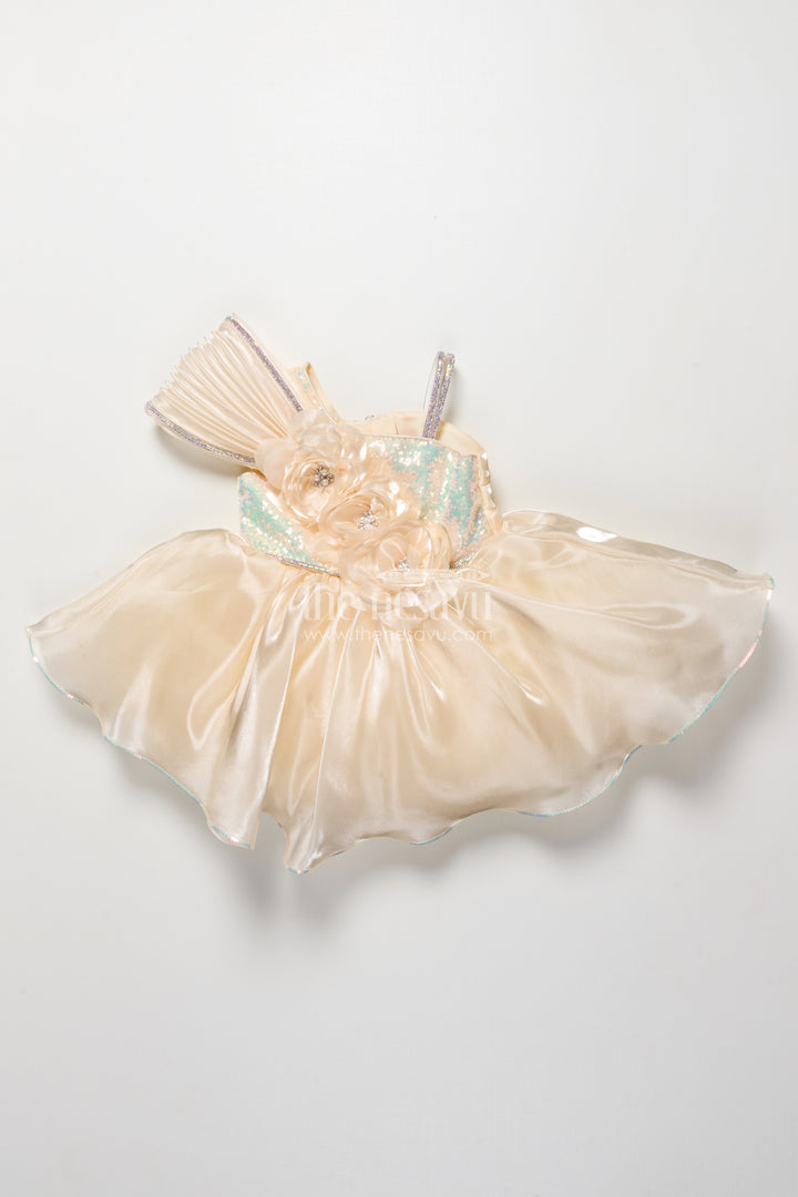 Girls Organza Party Frock with Floral Embellishment for Birthdays