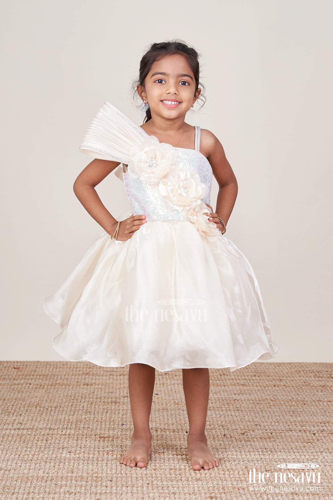 Girls Organza Party Frock with Floral Embellishment for Birthdays