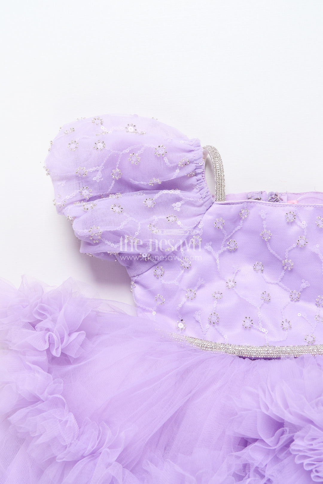 Baby girl net frock with sequin yoke for birthdays and party photoshoots