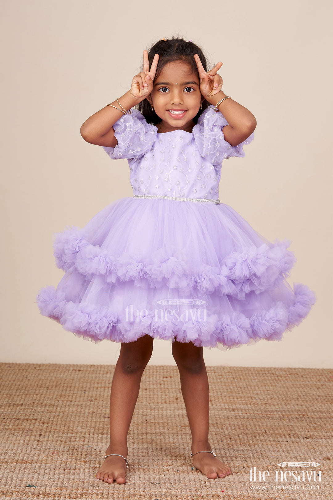 Baby girl net frock with sequin yoke for birthdays and party photoshoots