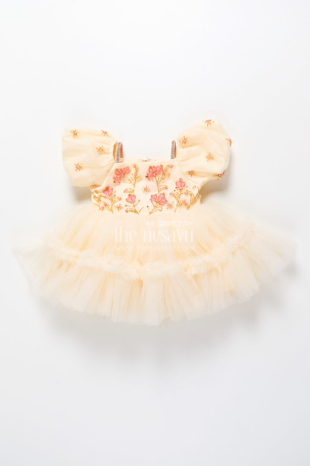 Baby girl frock with embroidered satin bodice for birthdays and milestone photos
