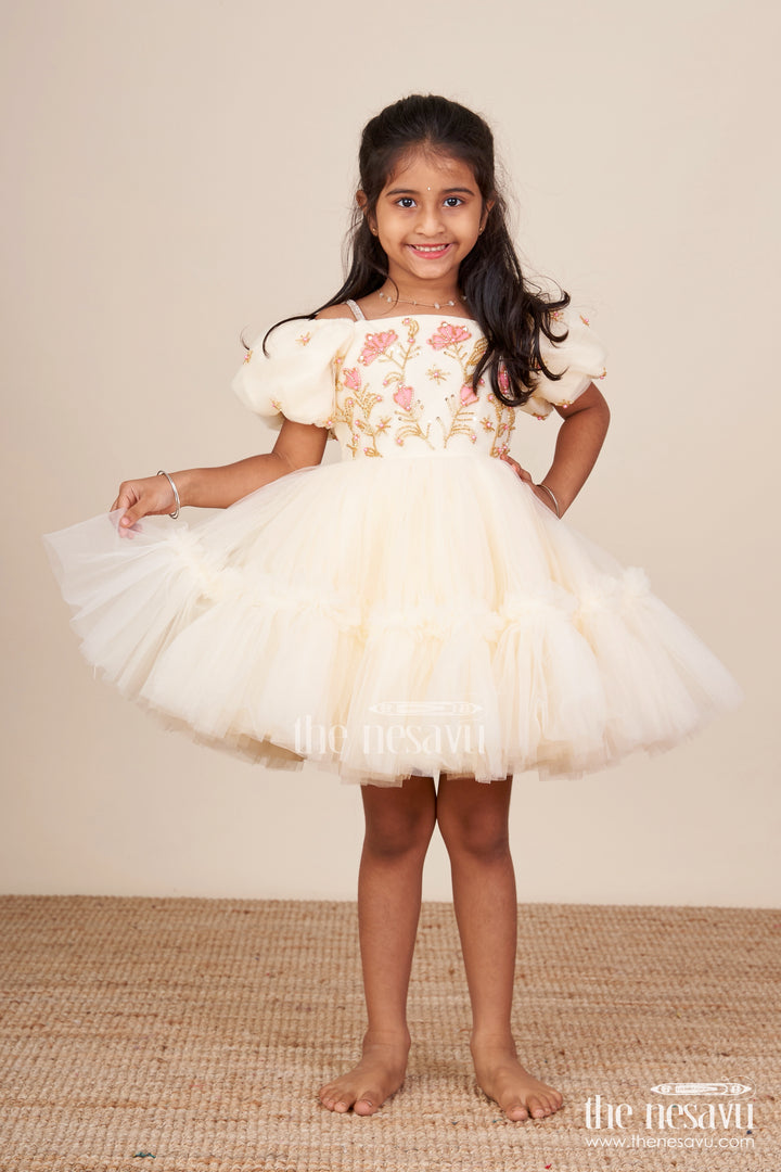 Baby girl frock with embroidered satin bodice for birthdays and milestone photos