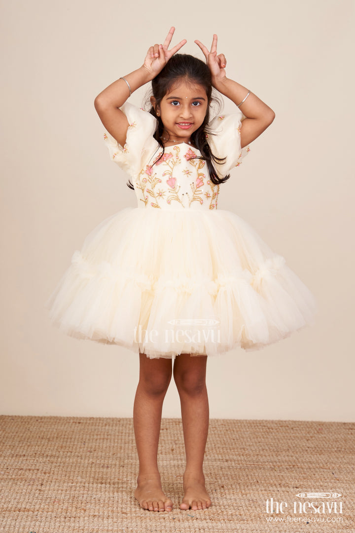 Baby girl frock with embroidered satin bodice for birthdays and milestone photos
