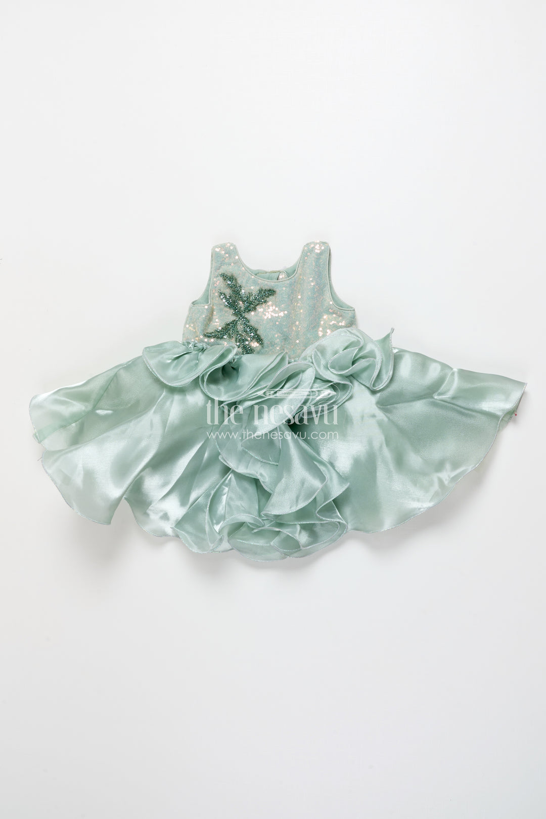 Girls Sleeveless Organza Frock with Layered Ruffle Skirt