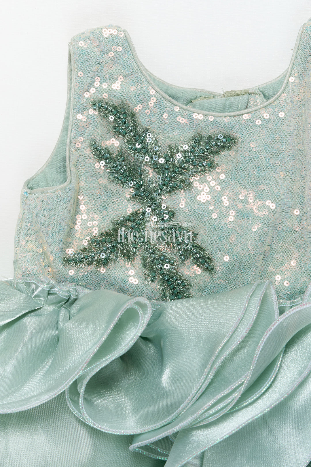 Girls Sleeveless Organza Frock with Layered Ruffle Skirt
