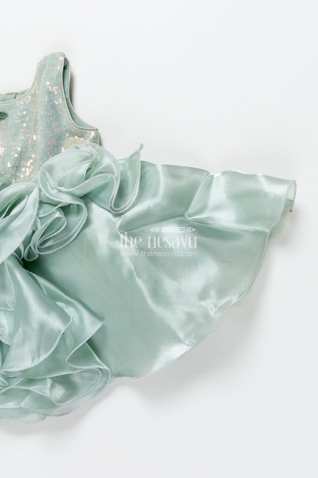 Girls Sleeveless Organza Frock with Layered Ruffle Skirt