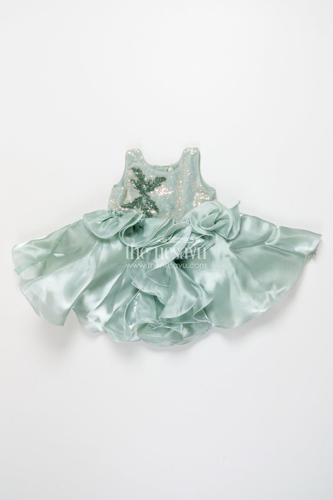 Girls Sleeveless Organza Frock with Layered Ruffle Skirt