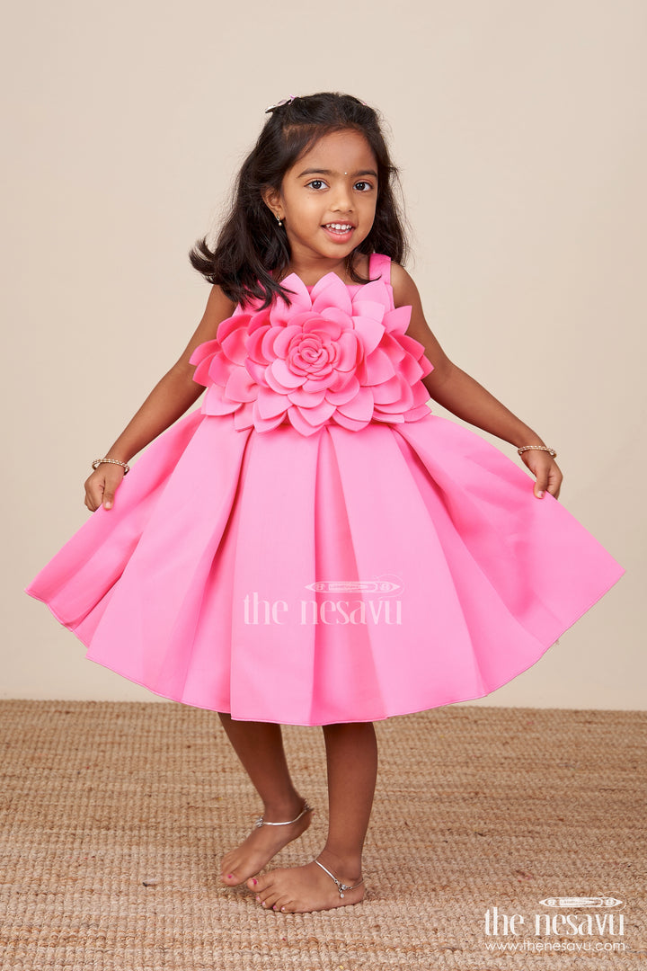 Scuba frock for baby girls with floral yoke for birthdays and special occasions