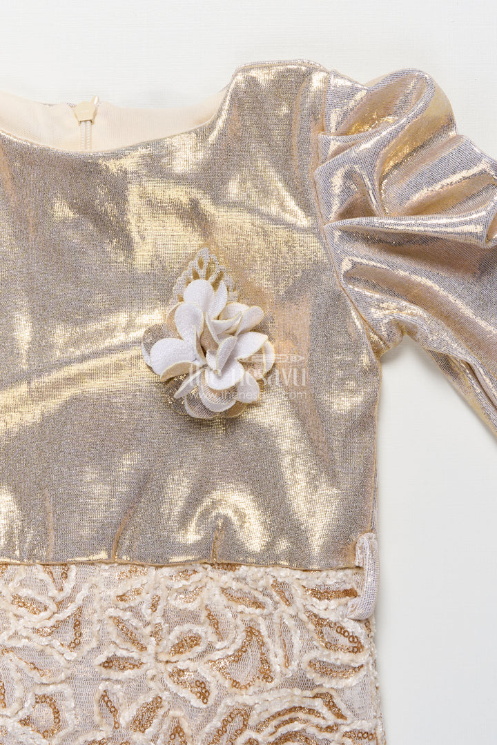 Girls Tissue Frock with Embroidery and Net Detailing for Parties