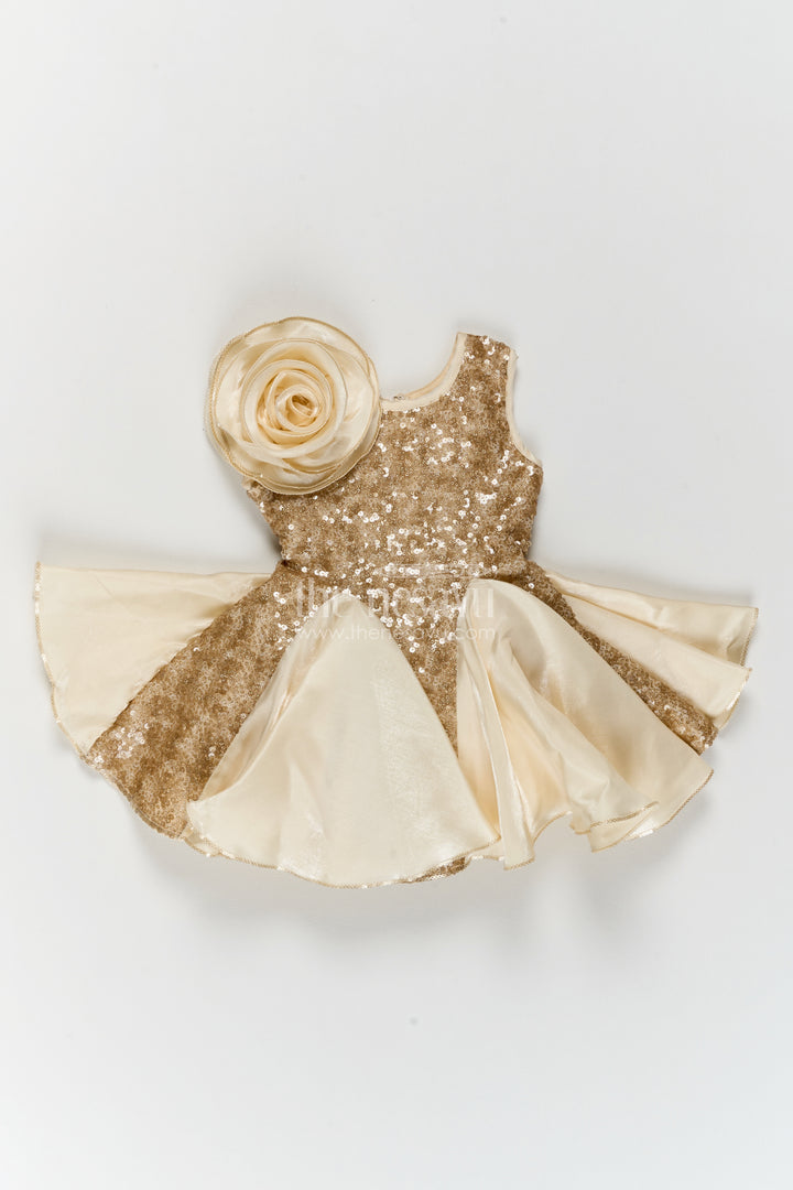Girls Cream Satin Sequin Rosette Party Frock