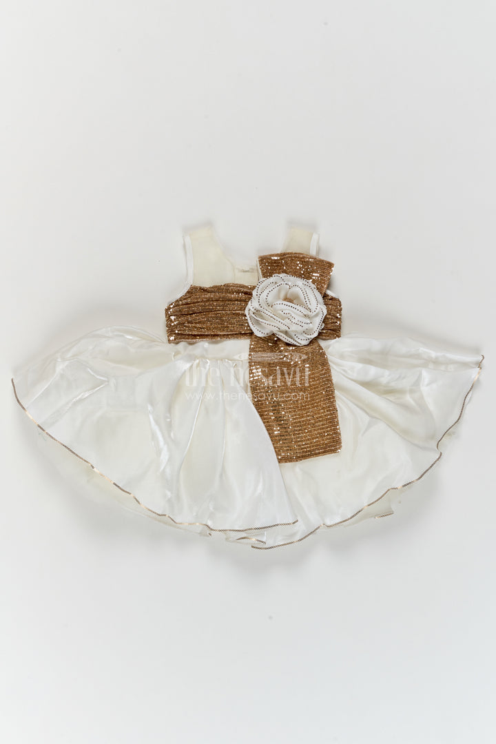 Girls White Bronze Bow Satin Party Frock