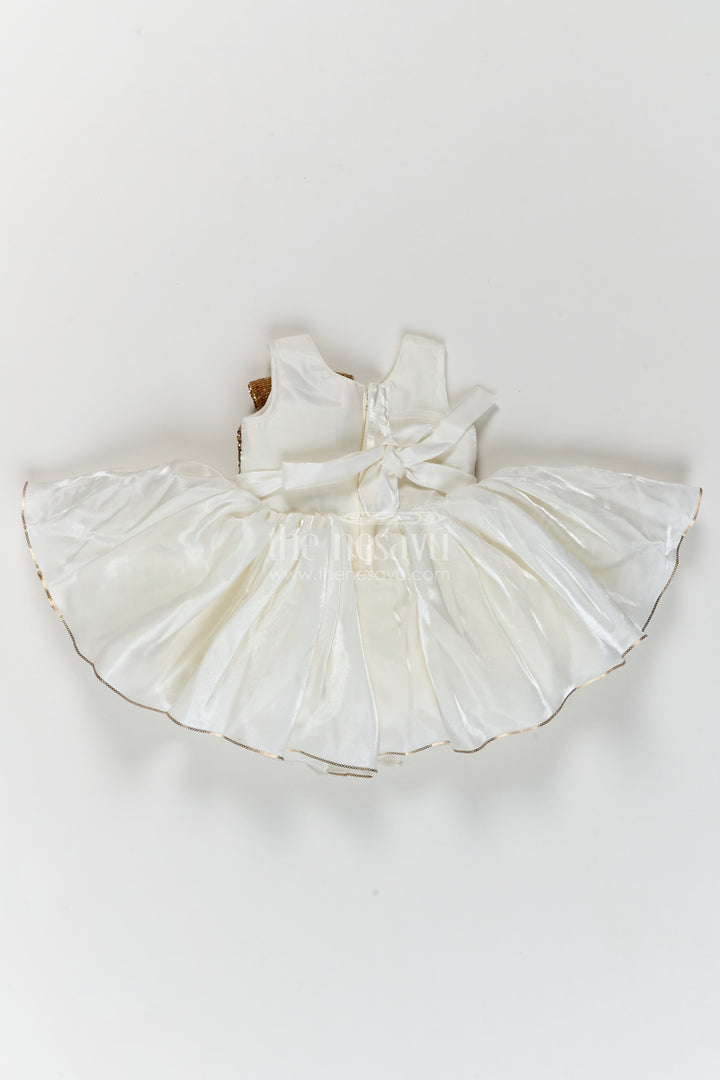 Girls White Bronze Bow Satin Party Frock
