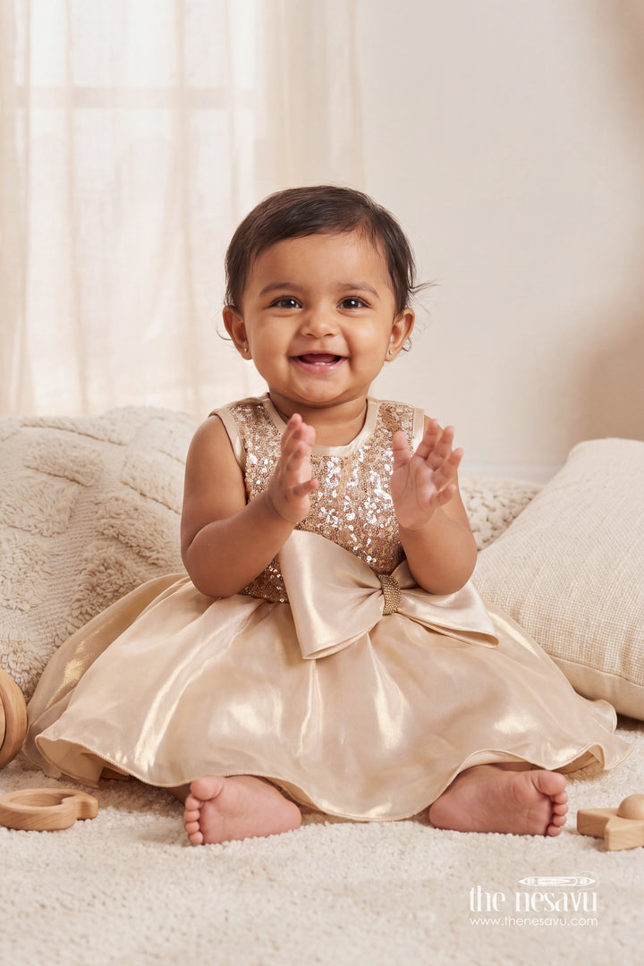 Baby Girl Sculpted Satin Frock for Receptions and Milestone Parties