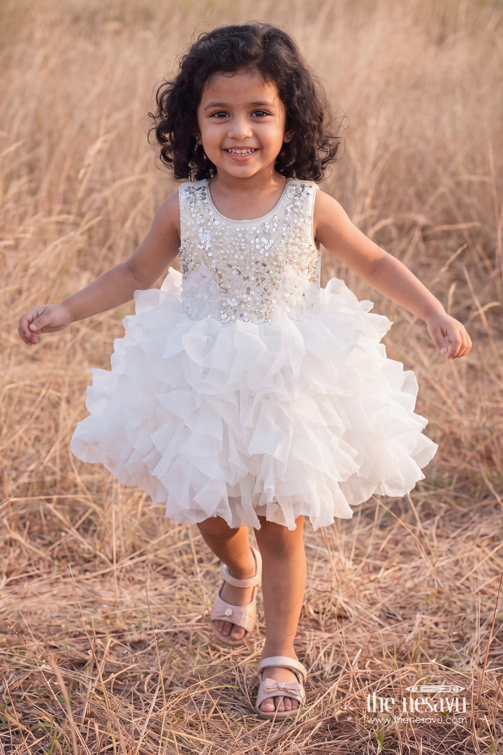 Party Dress for Girls in White for Wedding Moments
