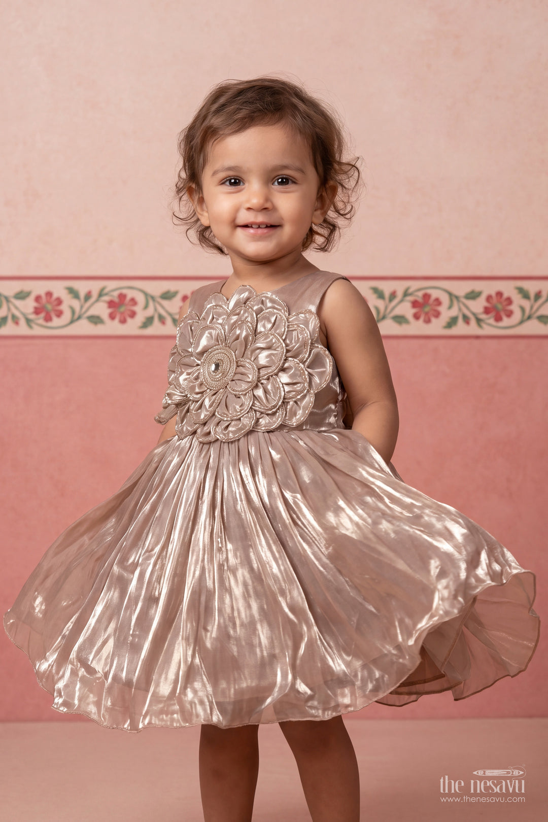 Designer Frock for Girls in Cream for Milestone Days