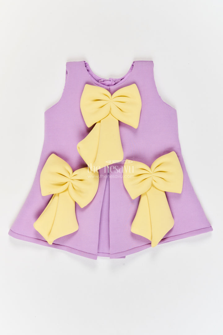 Girls Scuba Party Frock in Purple with Three Yellow Bows