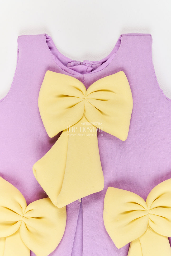 Girls Scuba Party Frock in Purple with Three Yellow Bows