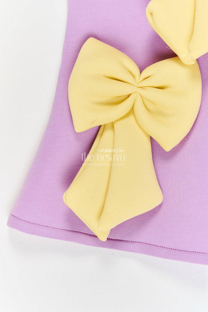 Girls Scuba Party Frock in Purple with Three Yellow Bows