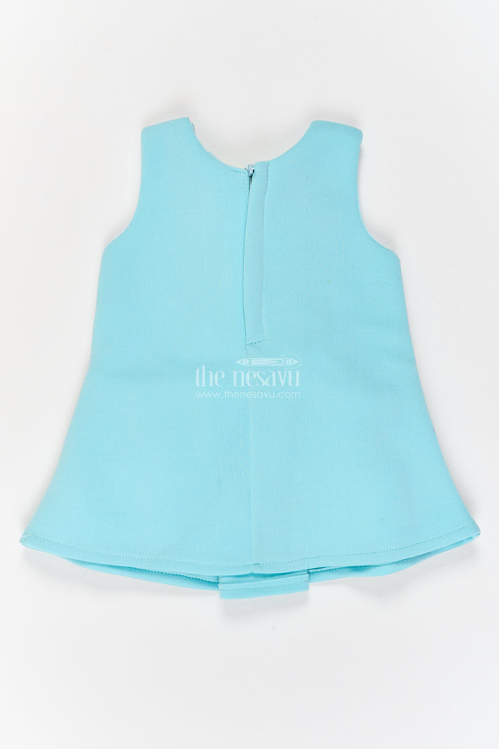 Girls Turquoise Scuba Sculptural Yellow Bows Party Frock