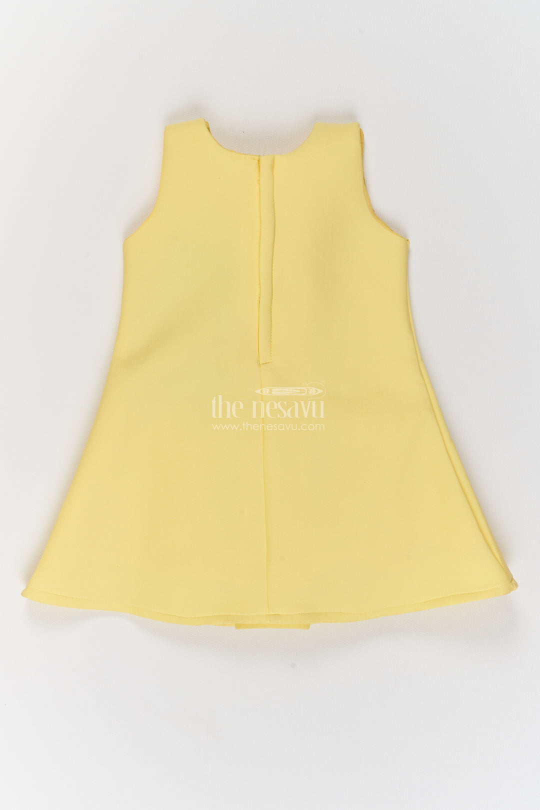 Girls Yellow Three White Bows Scuba Party Frock