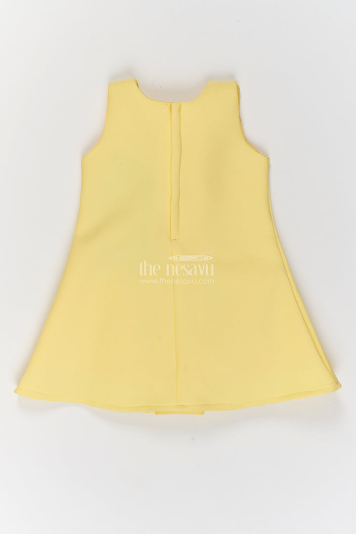 Girls Yellow Three White Bows Scuba Party Frock