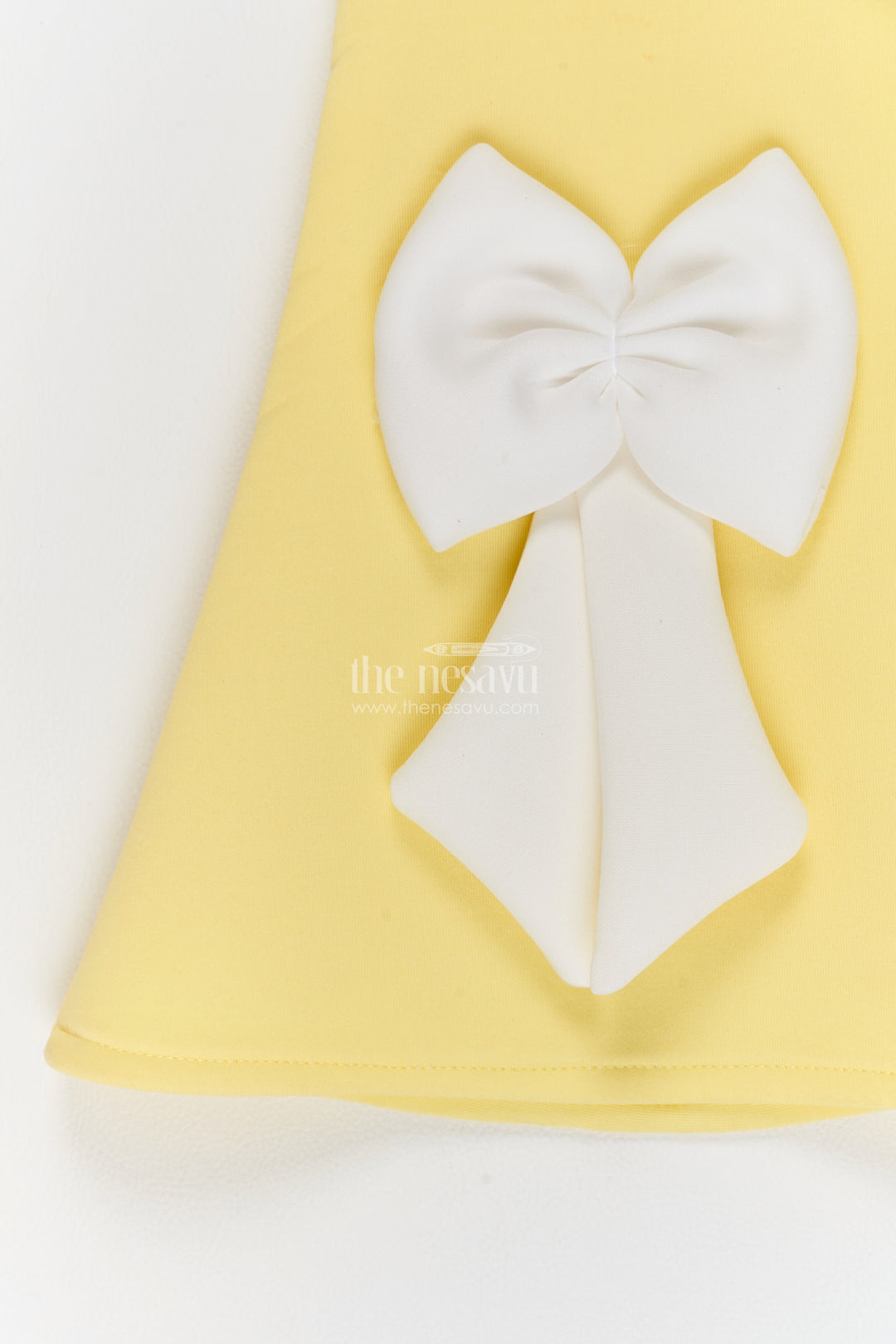 Girls Yellow Three White Bows Scuba Party Frock