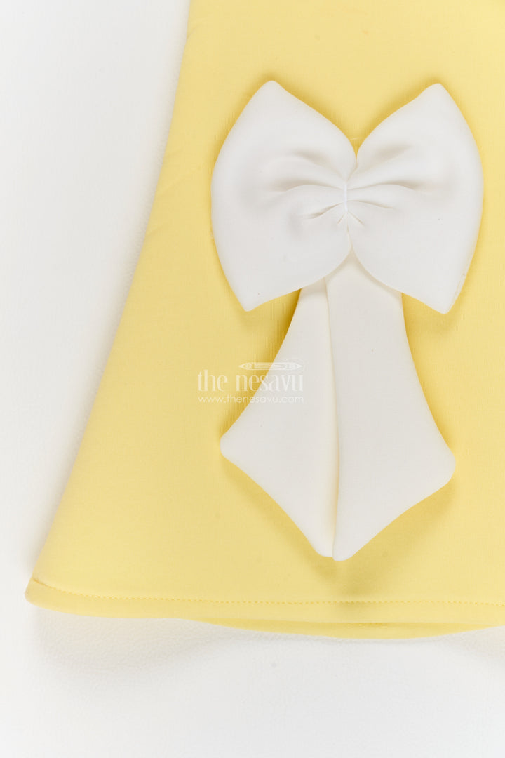 Girls Yellow Three White Bows Scuba Party Frock