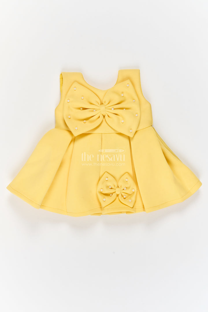 Girls Scuba Party Frock in Yellow with Beaded Double Bow