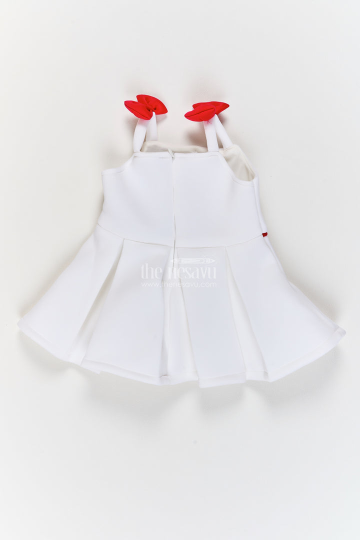 Girls White Black Scuba Character and Pink Bows Party Frock