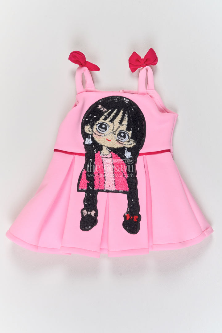 Girls Pink Character Shoulder Bows Scuba Party Frock