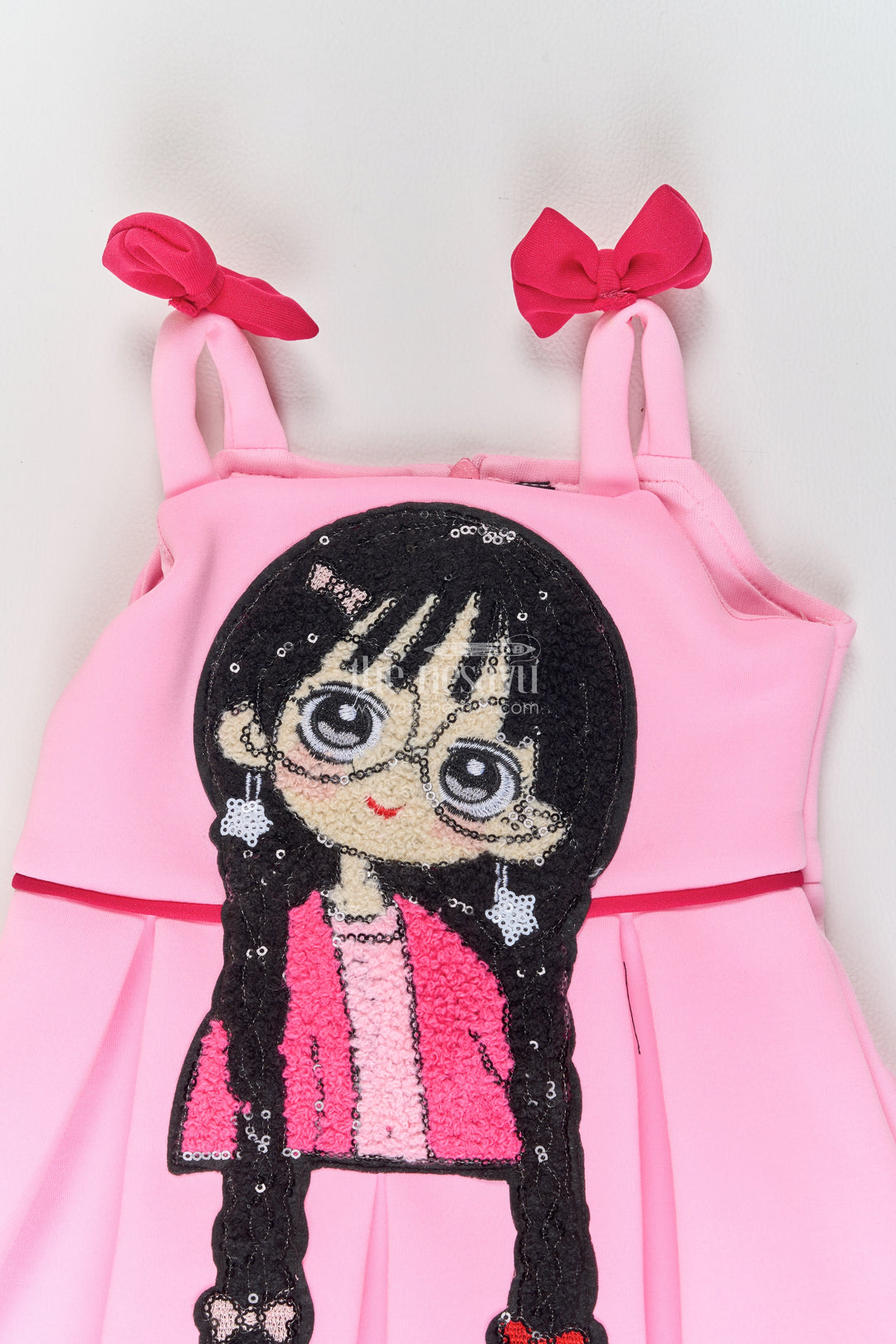 Girls Pink Character Shoulder Bows Scuba Party Frock