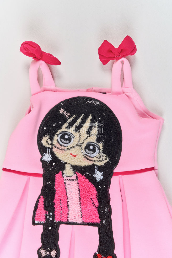 Girls Pink Character Shoulder Bows Scuba Party Frock