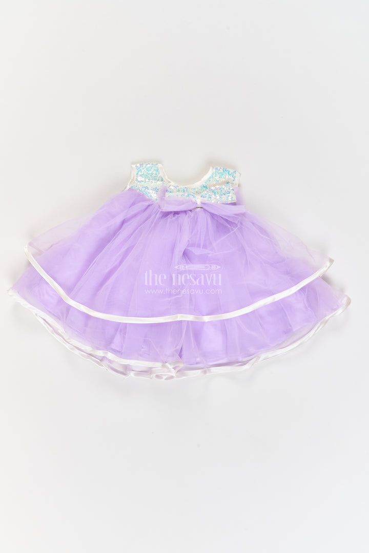 Girls Purple Soft Net Ribbon Tier Bow Party Frock