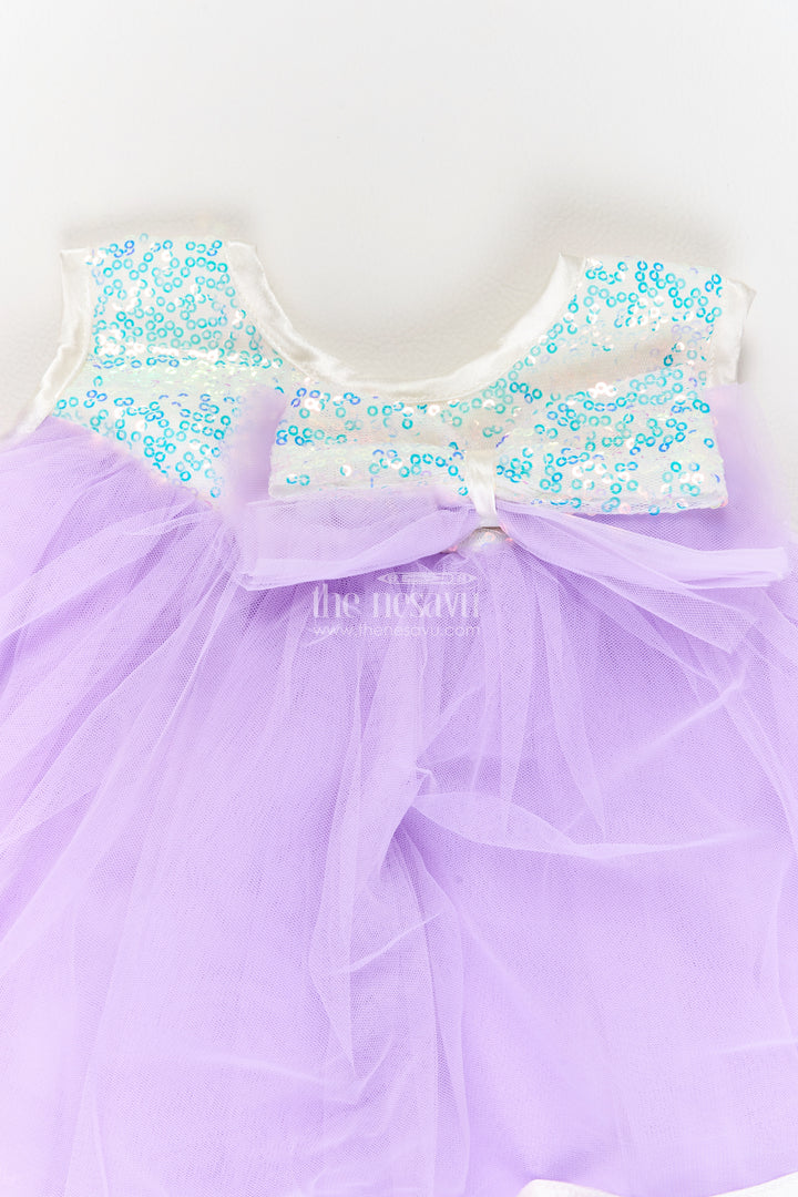Girls Purple Soft Net Ribbon Tier Bow Party Frock