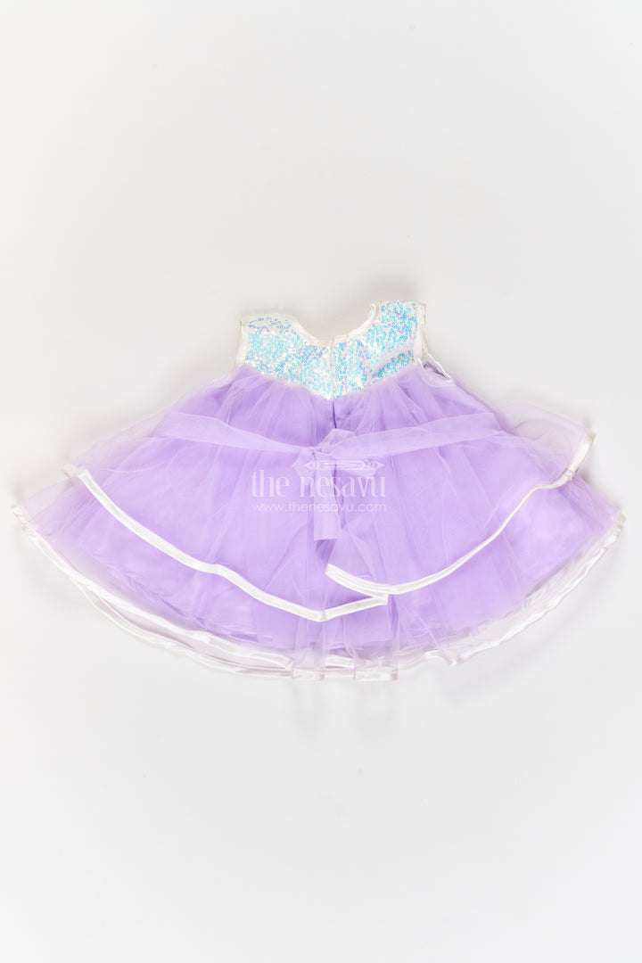 Girls Purple Soft Net Ribbon Tier Bow Party Frock
